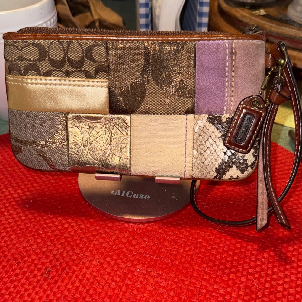 Coach Patchwork Wristlet with Mixed Patterns